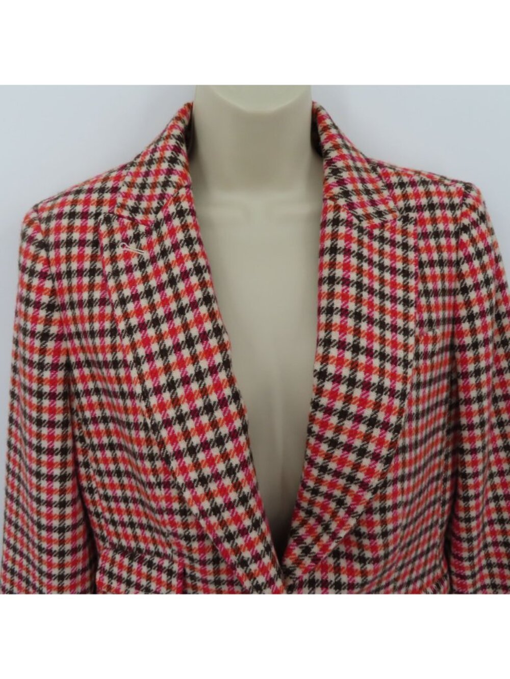 Talbots Women 8 Orange Brown Pink Houndstooth One Button Blazer Jacket Coat - Picture 2 of 10